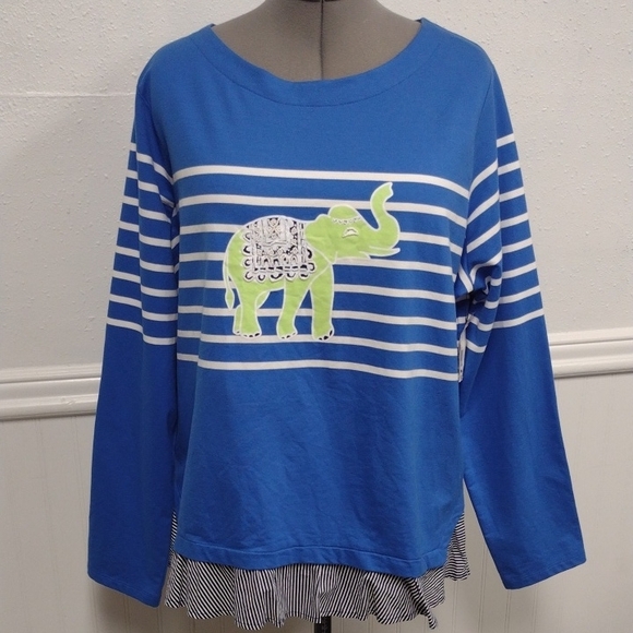 crown & ivy Tops - NEW Crown & Ivy Women's Blue and White Striped with Elephant